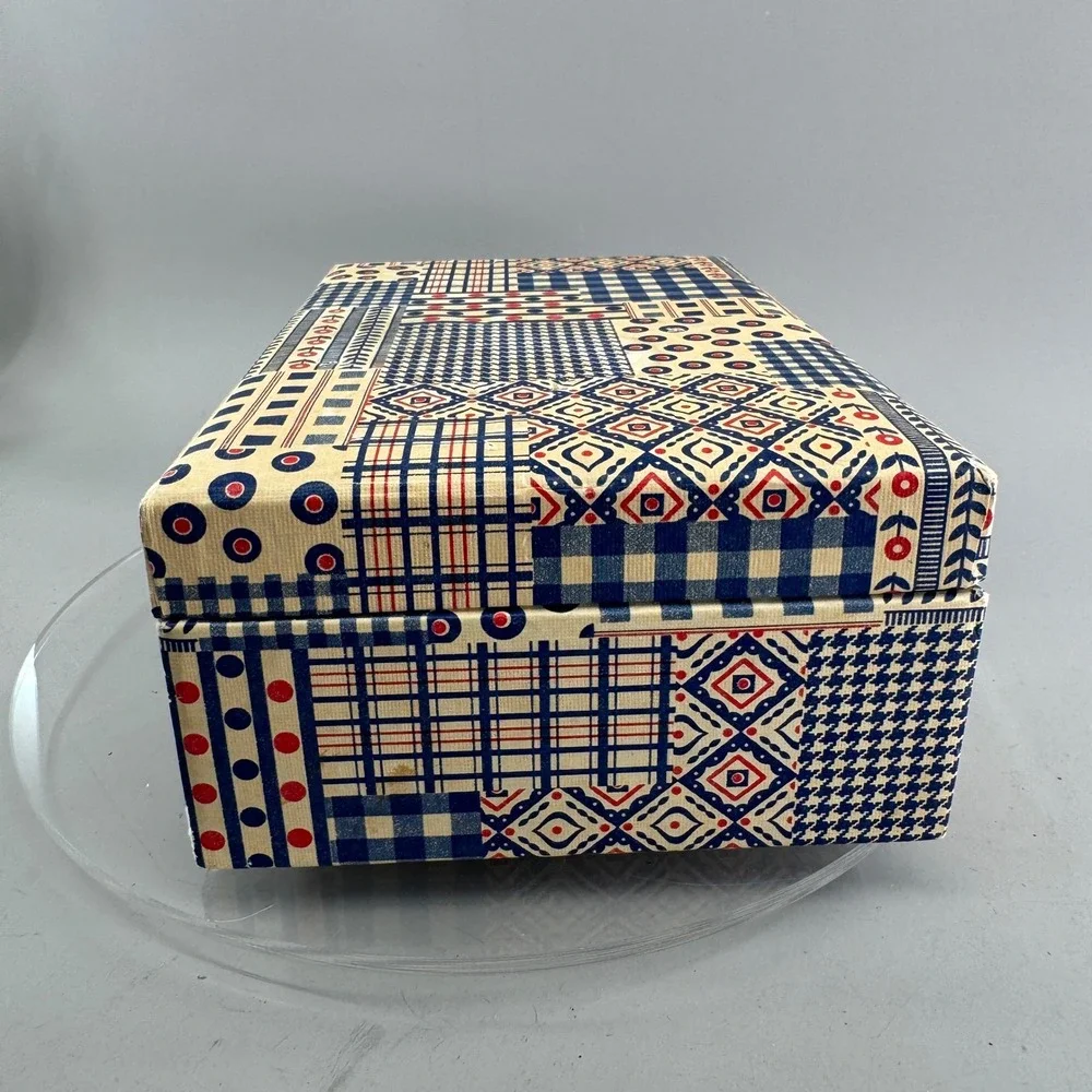 Buxton Vintage Jewelry Box Patchwork Geometric Print Organizer Blue Red USA